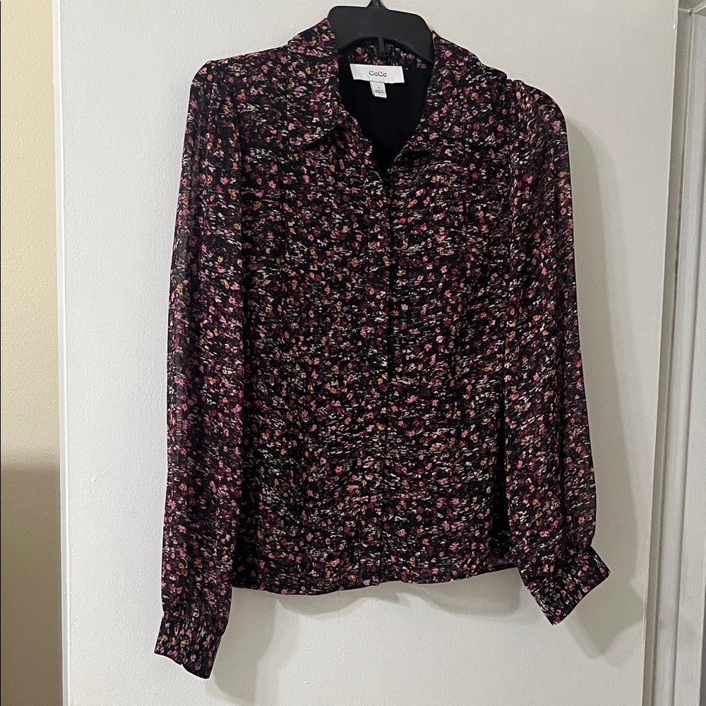 Cece black and pink button down top